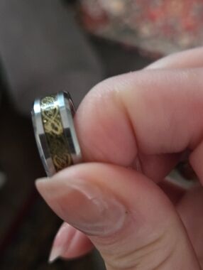 Celtic-Inspired Two-Tone Stainless Steel Ring - Gold & Silver Size 10
